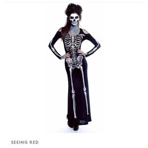 Seeing Red Women's 4X Skeleton Cold Shoulder Maxi Dress Black Halloween Costume